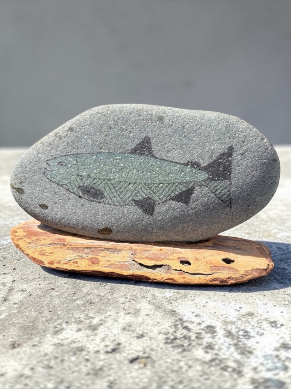 COHO SILVER SALMON STONE SCULPTURE SIGNED MERRELL 1995